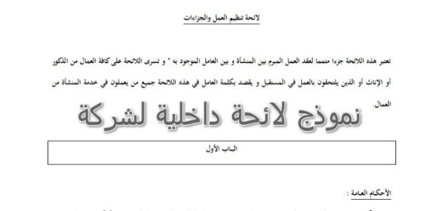 نموذج لائحة داخلية لمنظمة